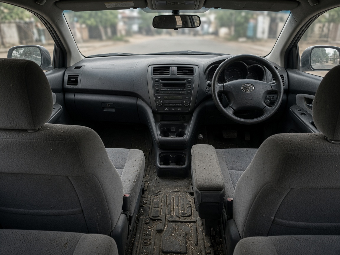 Dirty, worn car cabin before vacuuming