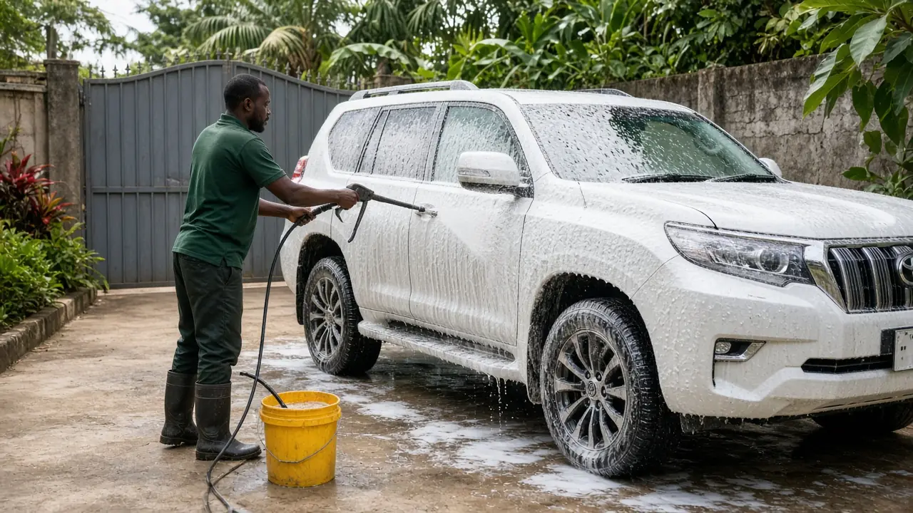 Mobile car detailing at a Kampala home